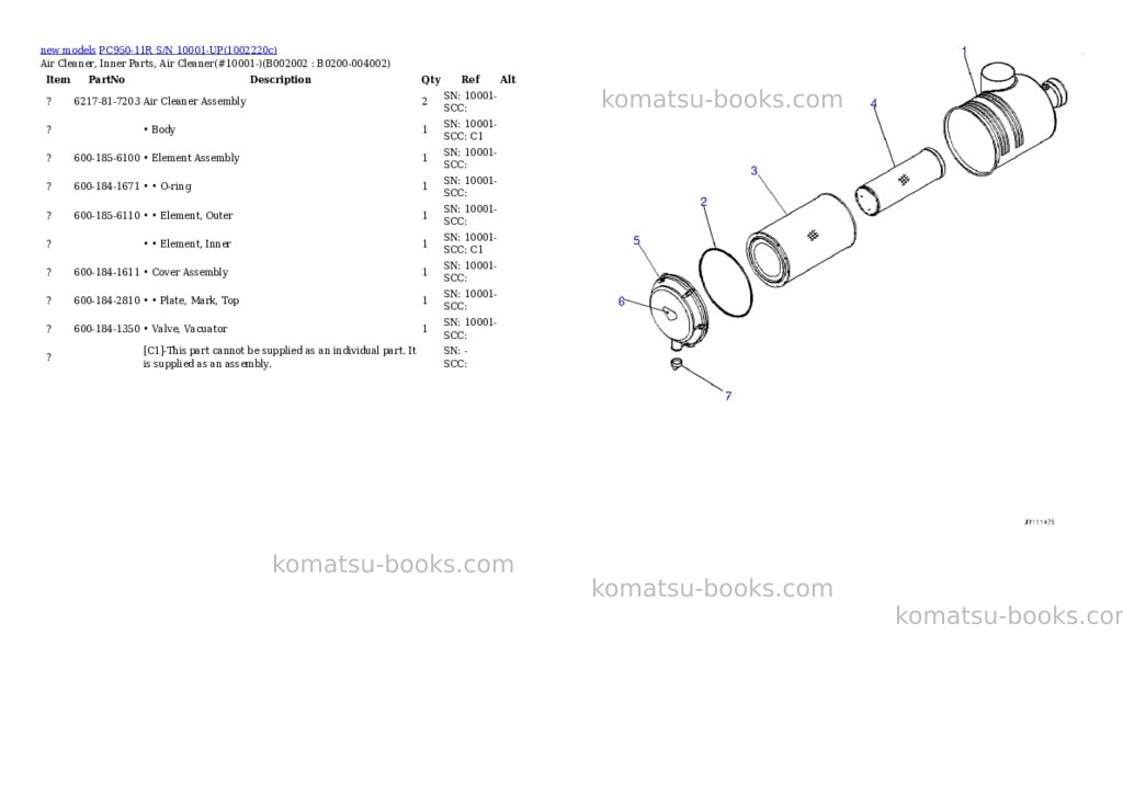 Komatsu PC950-11R S/N 10001-UP Parts catalog cover Page 3 Komatsu PC950-11R S/N 10001-UP Parts catalog cover Page 3