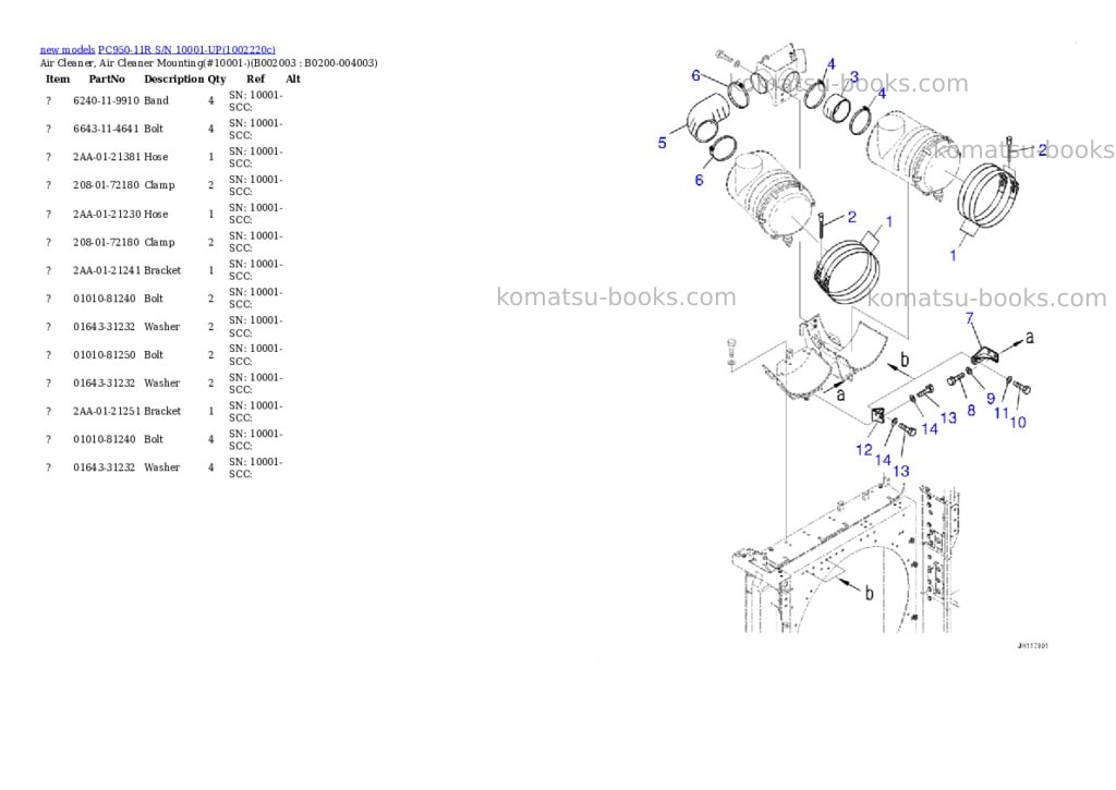 Komatsu PC950-11R S/N 10001-UP Parts catalog cover Page 4 Komatsu PC950-11R S/N 10001-UP Parts catalog cover Page 4