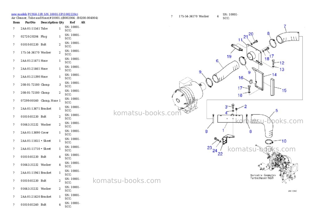 Komatsu PC950-11R S/N 10001-UP Parts catalog cover Page 5 Komatsu PC950-11R S/N 10001-UP Parts catalog cover Page 5