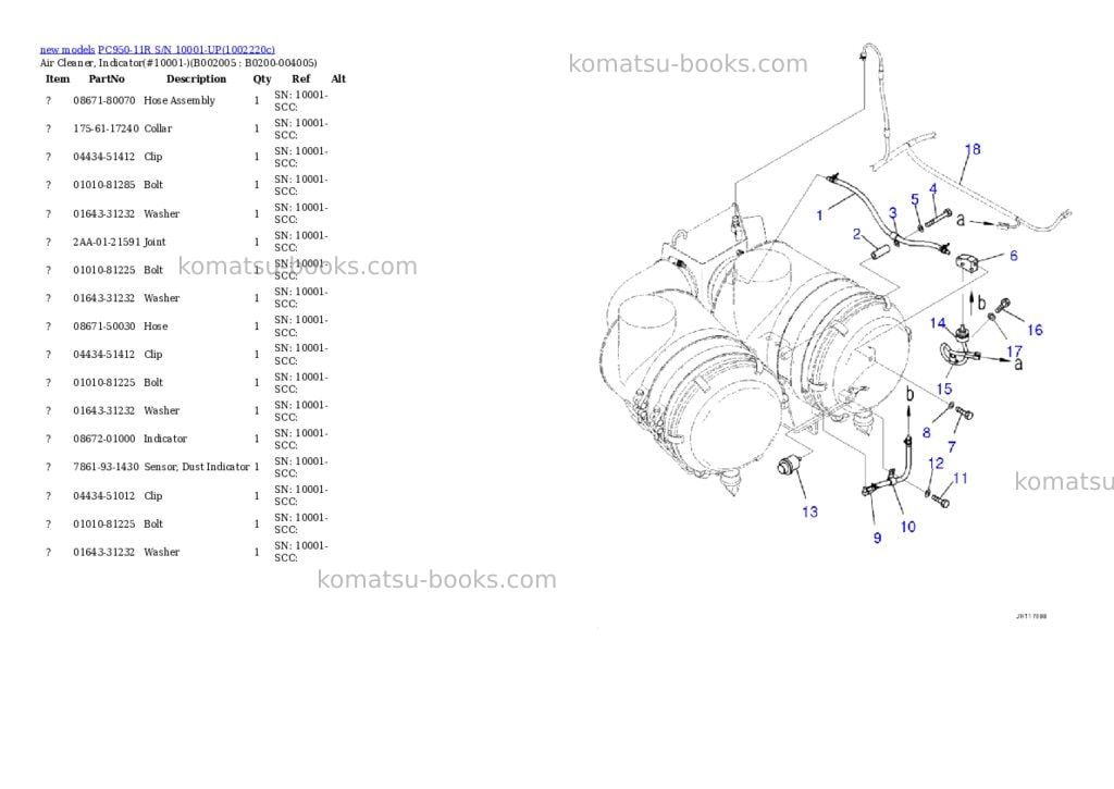 Komatsu PC950-11R S/N 10001-UP Parts catalog cover Page 6 Komatsu PC950-11R S/N 10001-UP Parts catalog cover Page 6