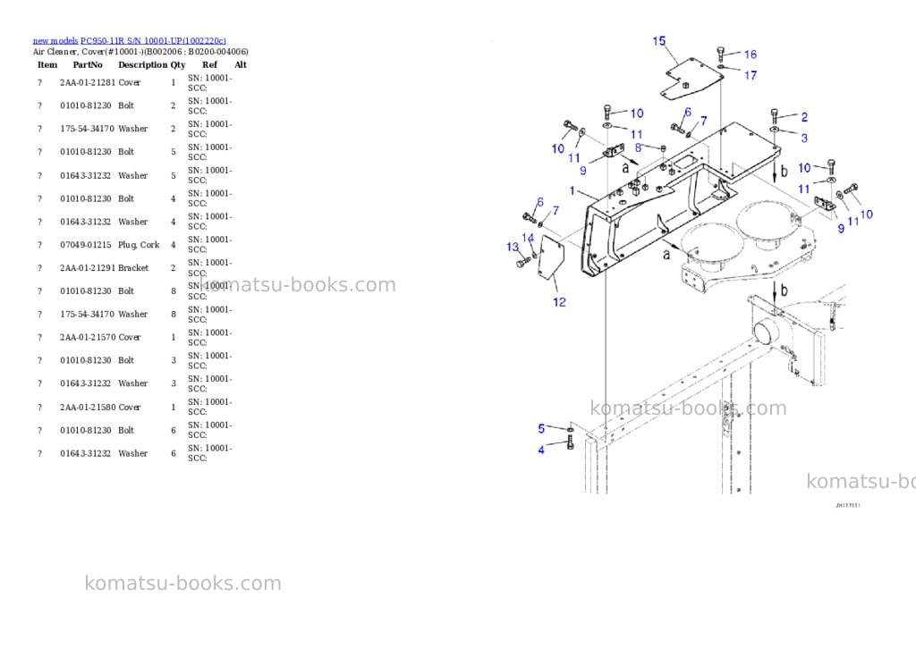 Komatsu PC950-11R S/N 10001-UP Parts catalog cover Page 7 Komatsu PC950-11R S/N 10001-UP Parts catalog cover Page 7