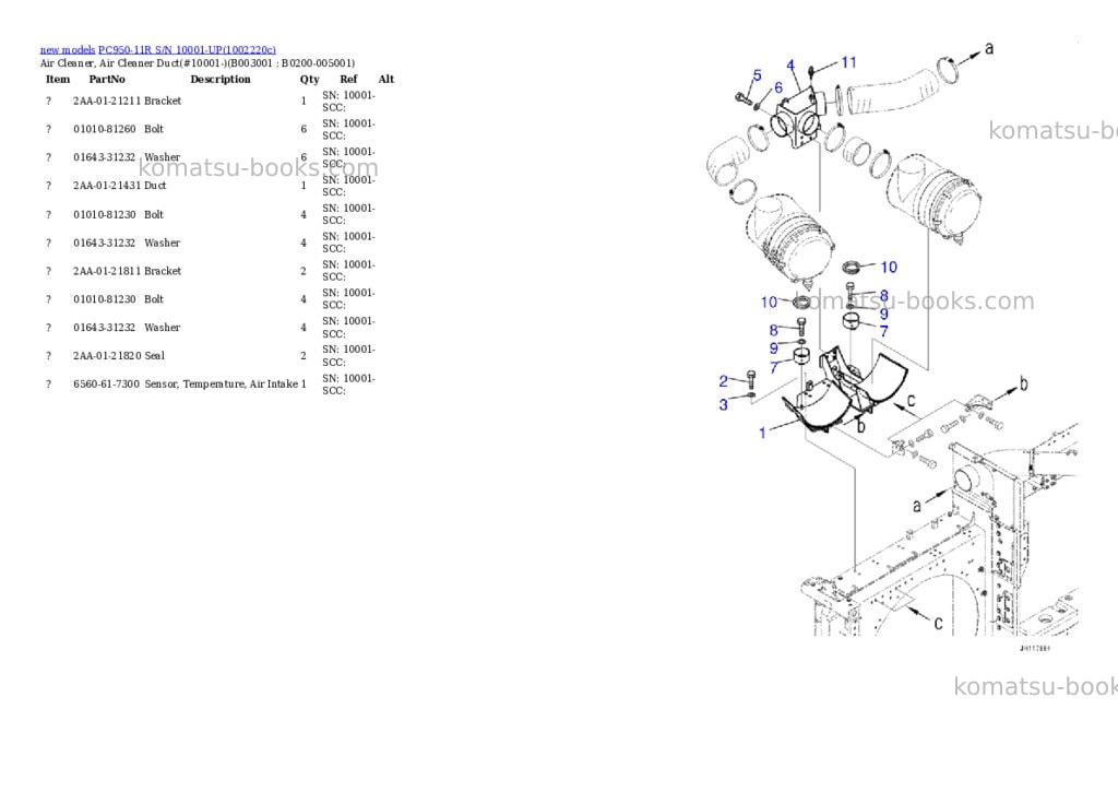 Komatsu PC950-11R S/N 10001-UP Parts catalog cover Page 9 Komatsu PC950-11R S/N 10001-UP Parts catalog cover Page 9