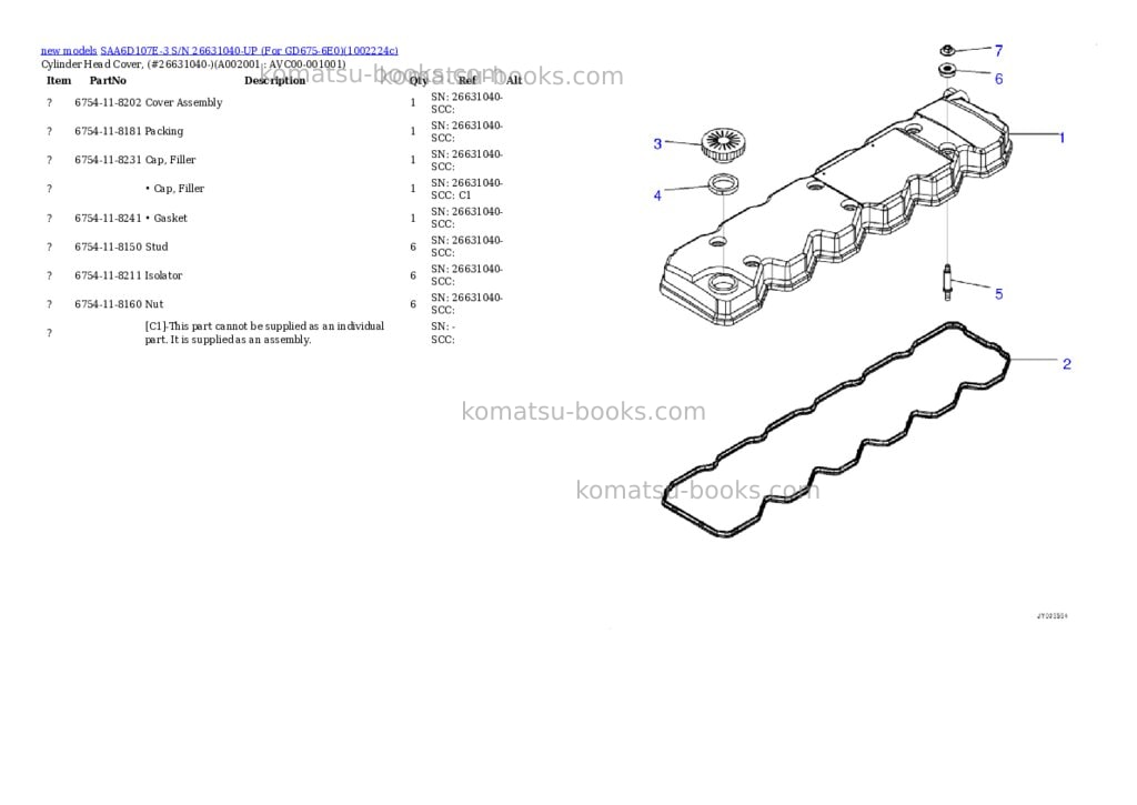 Komatsu SAA6D107E-3 S/N 26631040-UP (For GD675-6E0) Parts catalog cover Page 3 Komatsu SAA6D107E-3 S/N 26631040-UP (For GD675-6E0) Parts catalog cover Page 3