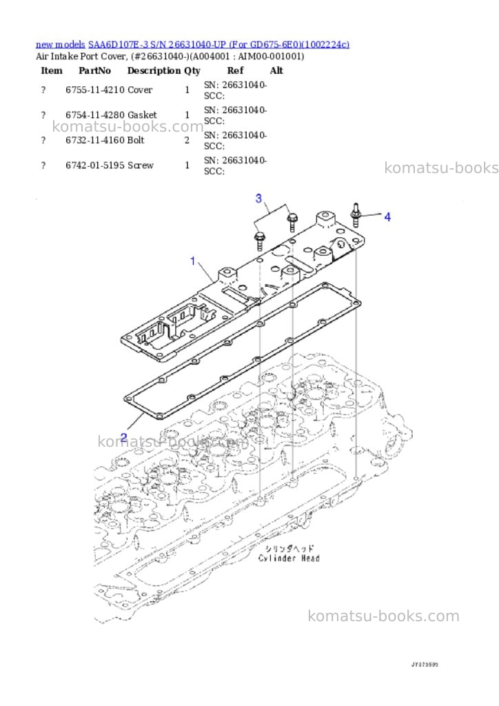 Komatsu SAA6D107E-3 S/N 26631040-UP (For GD675-6E0) Parts catalog cover Page 5 Komatsu SAA6D107E-3 S/N 26631040-UP (For GD675-6E0) Parts catalog cover Page 5