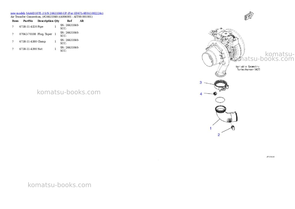Komatsu SAA6D107E-3 S/N 26631040-UP (For GD675-6E0) Parts catalog cover Page 7 Komatsu SAA6D107E-3 S/N 26631040-UP (For GD675-6E0) Parts catalog cover Page 7