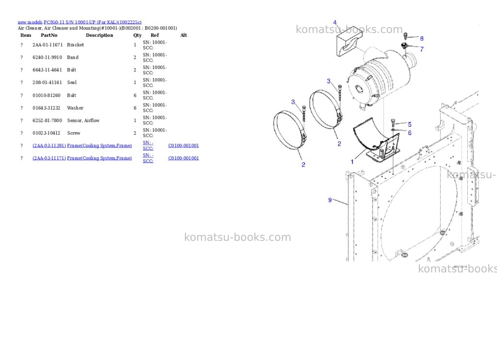 Komatsu PC950-11 S/N 10001-UP (For KAL) Parts catalog cover Page 2