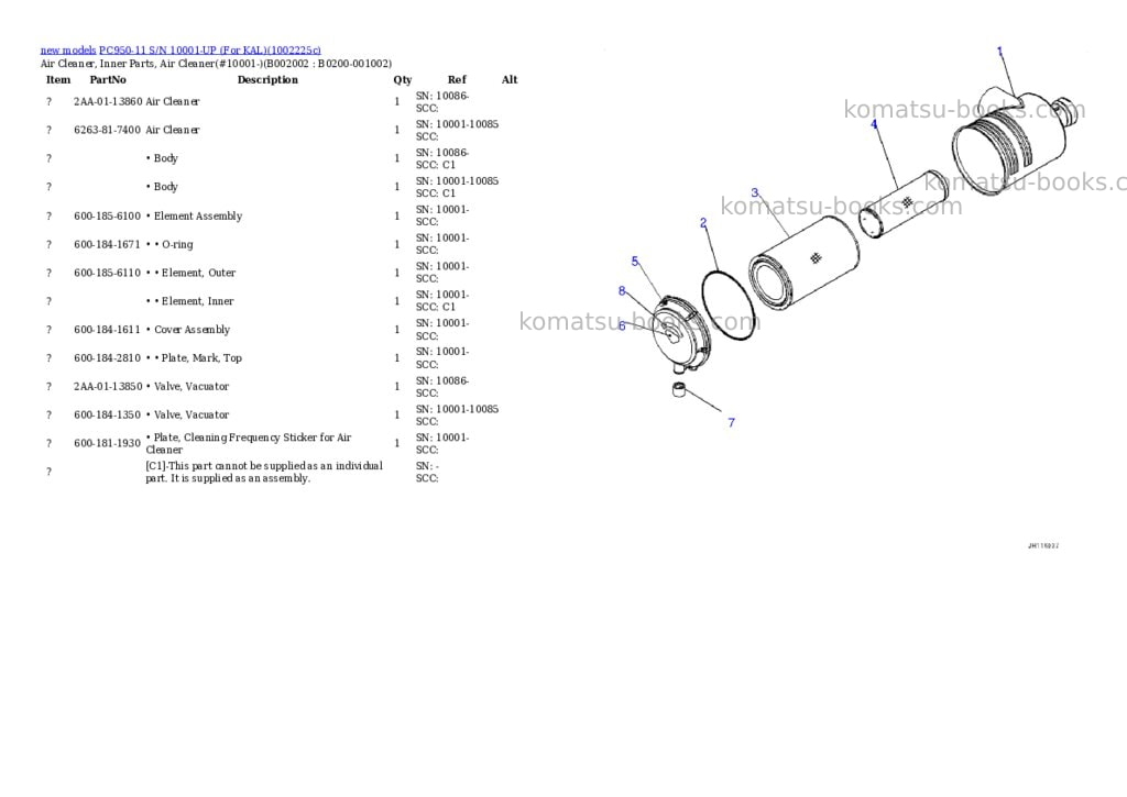 Komatsu PC950-11 S/N 10001-UP (For KAL) Parts catalog cover Page 3