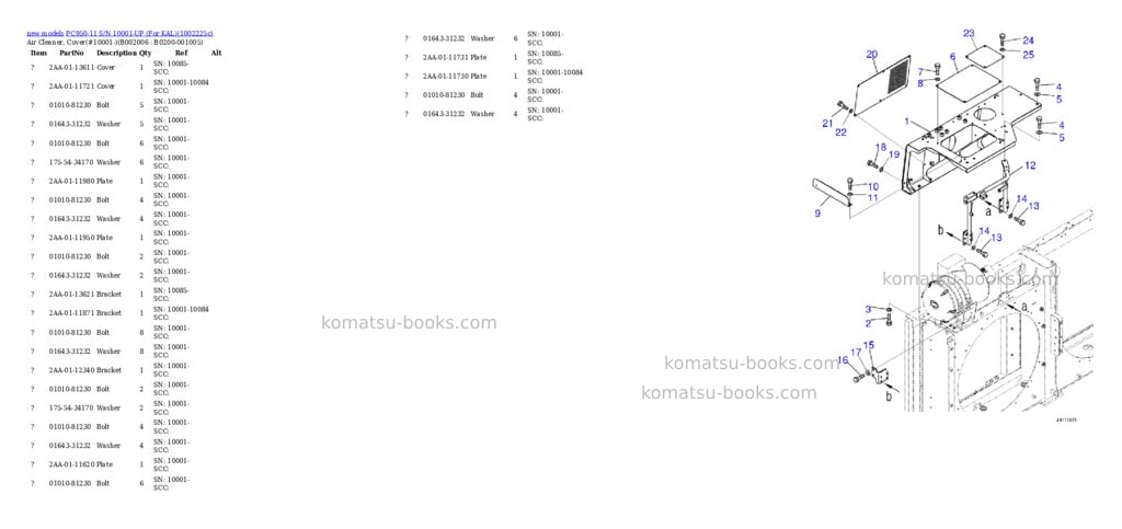 Komatsu PC950-11 S/N 10001-UP (For KAL) Parts catalog cover Page 7