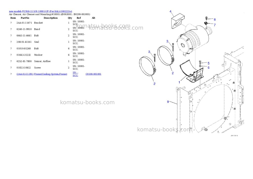 Komatsu PC950-11 S/N 10001-UP (For KAL) Parts catalog cover Page 8