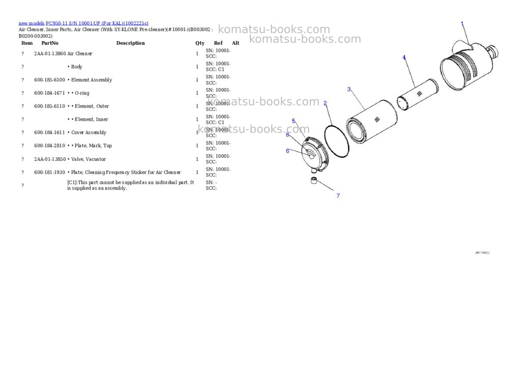 Komatsu PC950-11 S/N 10001-UP (For KAL) Parts catalog cover Page 9