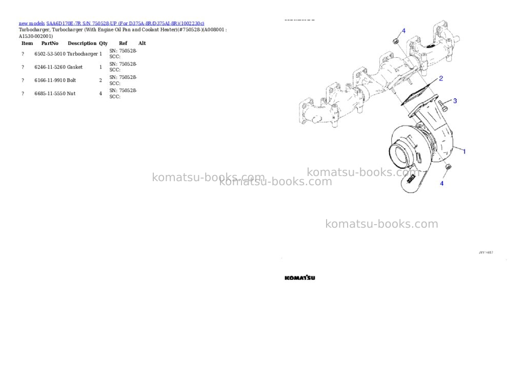 Komatsu SAA6D170E-7R S/N 750528-UP (For D375A-8R/D375AI-8R) Parts catalog cover Page 9 Komatsu SAA6D170E-7R S/N 750528-UP (For D375A-8R/D375AI-8R) Parts catalog cover Page 9