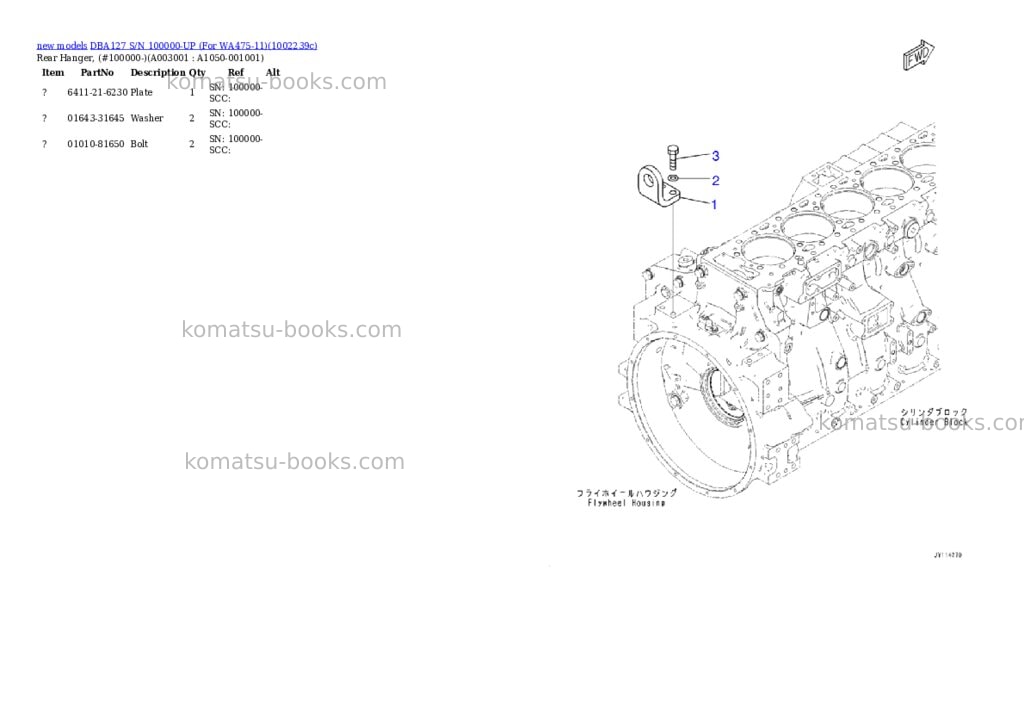 Komatsu DBA127 S/N 100000-UP (For WA475-11) Parts catalog cover Page 4