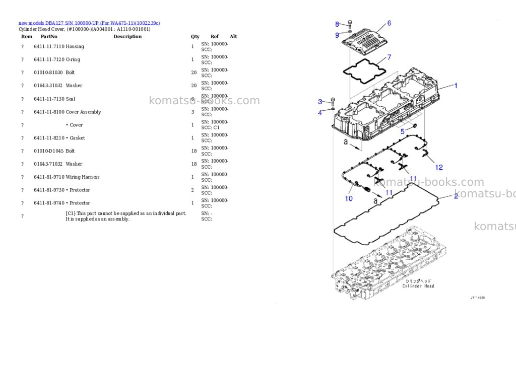 Komatsu DBA127 S/N 100000-UP (For WA475-11) Parts catalog cover Page 5