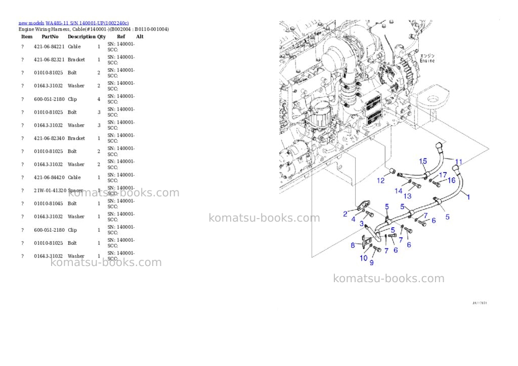 Komatsu WA485-11 S/N 140001-UP Parts catalog cover Page 5 Komatsu WA485-11 S/N 140001-UP Parts catalog cover Page 5