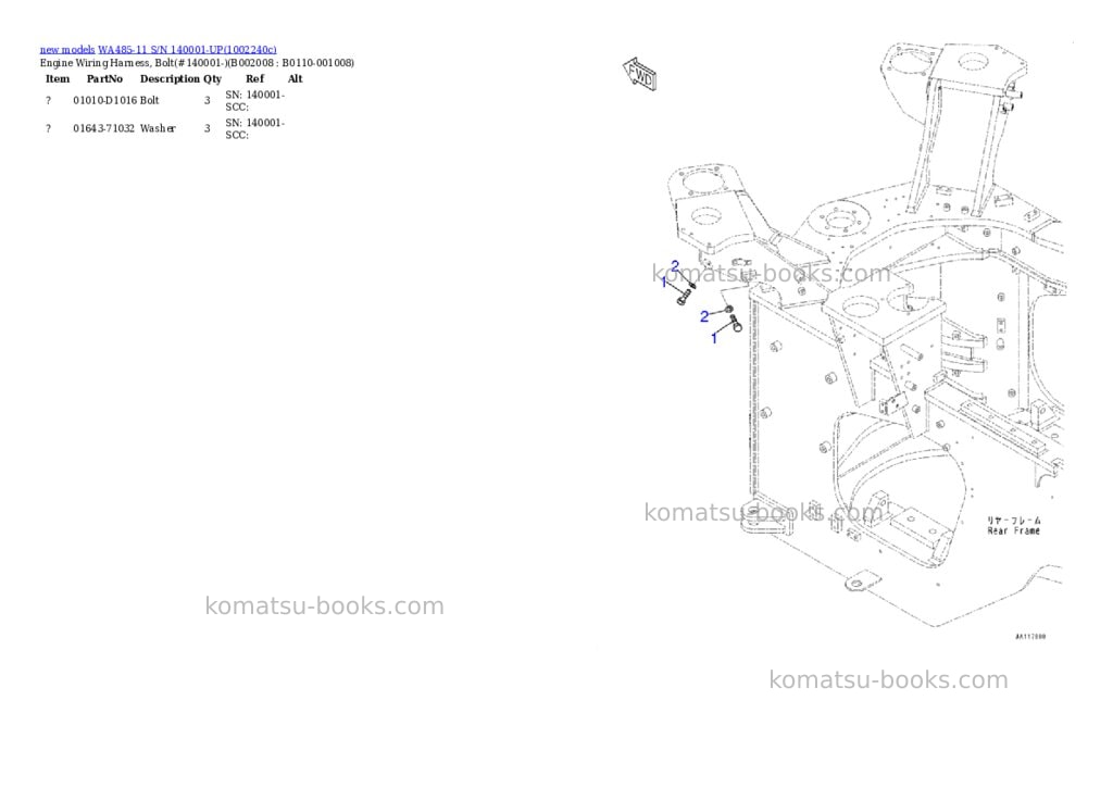 Komatsu WA485-11 S/N 140001-UP Parts catalog cover Page 9 Komatsu WA485-11 S/N 140001-UP Parts catalog cover Page 9