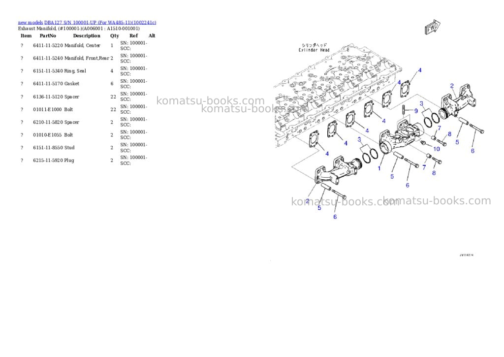 Komatsu DBA127 S/N 100001-UP (For WA485-11) Parts catalog cover Page 6 Komatsu DBA127 S/N 100001-UP (For WA485-11) Parts catalog cover Page 6