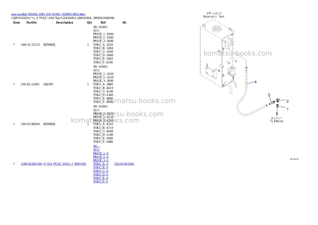 Komatsu HD605-10E1 S/N 65001-74999 Parts catalog cover Page 4 Komatsu HD605-10E1 S/N 65001-74999 Parts catalog cover Page 4