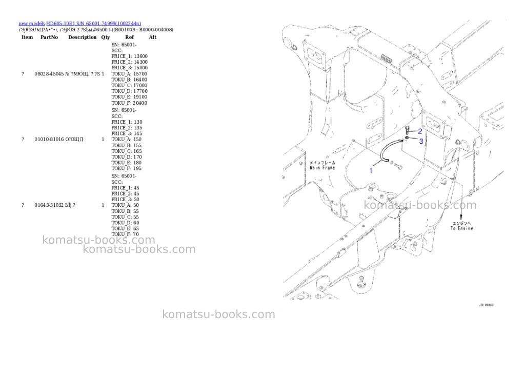 Komatsu HD605-10E1 S/N 65001-74999 Parts catalog cover Page 8 Komatsu HD605-10E1 S/N 65001-74999 Parts catalog cover Page 8