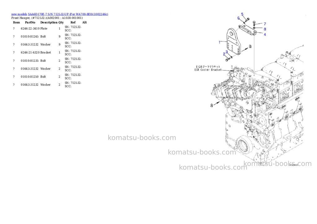 Komatsu SAA6D170E-7 S/N 712532-UP (For WA700-8E0) Parts catalog cover Page 2