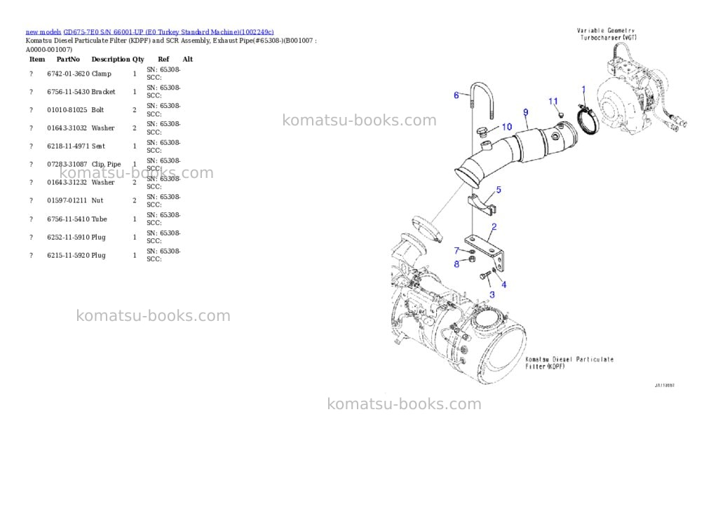 Komatsu GD675-7E0 S/N 66001-UP (E0 Turkey Standard Machine) Parts catalog cover Page 7