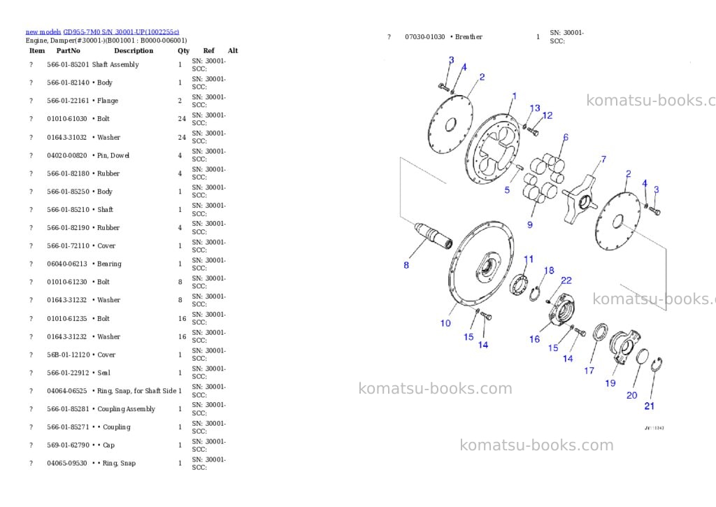 Komatsu GD955-7M0 S/N 30001-UP Parts catalog cover Komatsu GD955-7M0 S/N 30001-UP Parts catalog cover