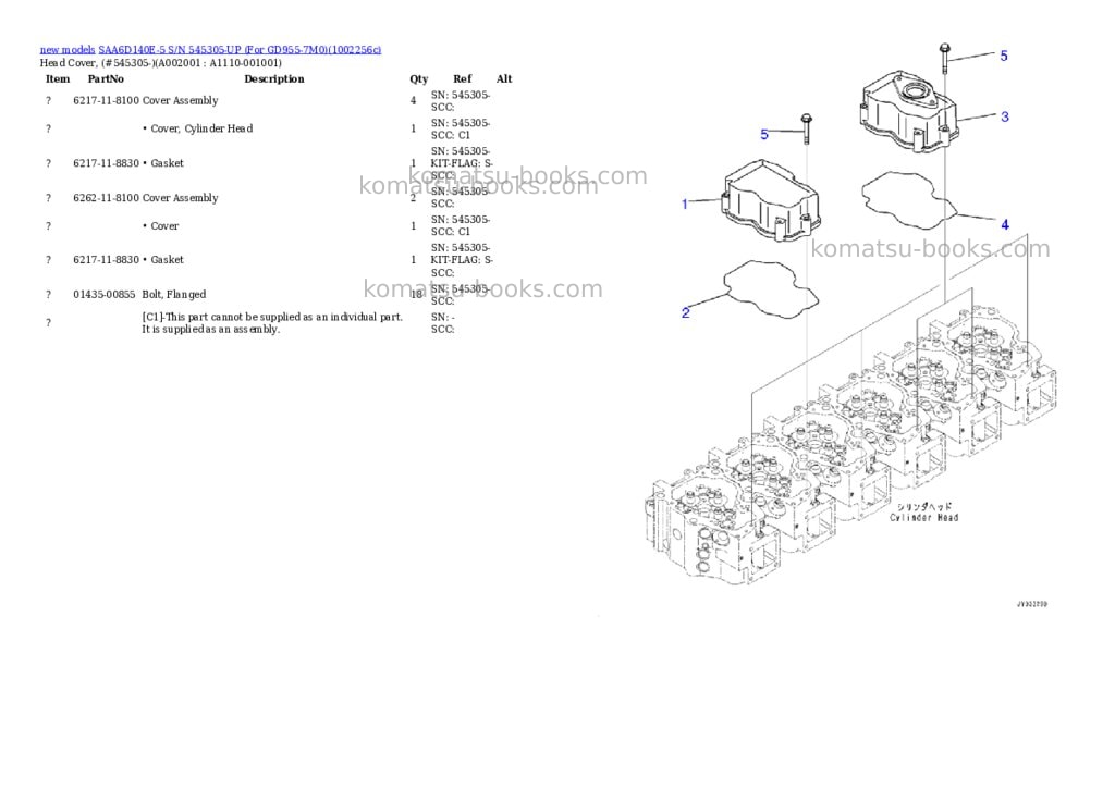 Komatsu SAA6D140E-5 S/N 545305-UP (For GD955-7M0) Parts catalog cover Page 2