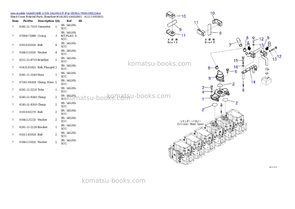 Komatsu SAA6D140E-5 S/N 545305-UP (For GD955-7M0) Parts catalog cover Page 3