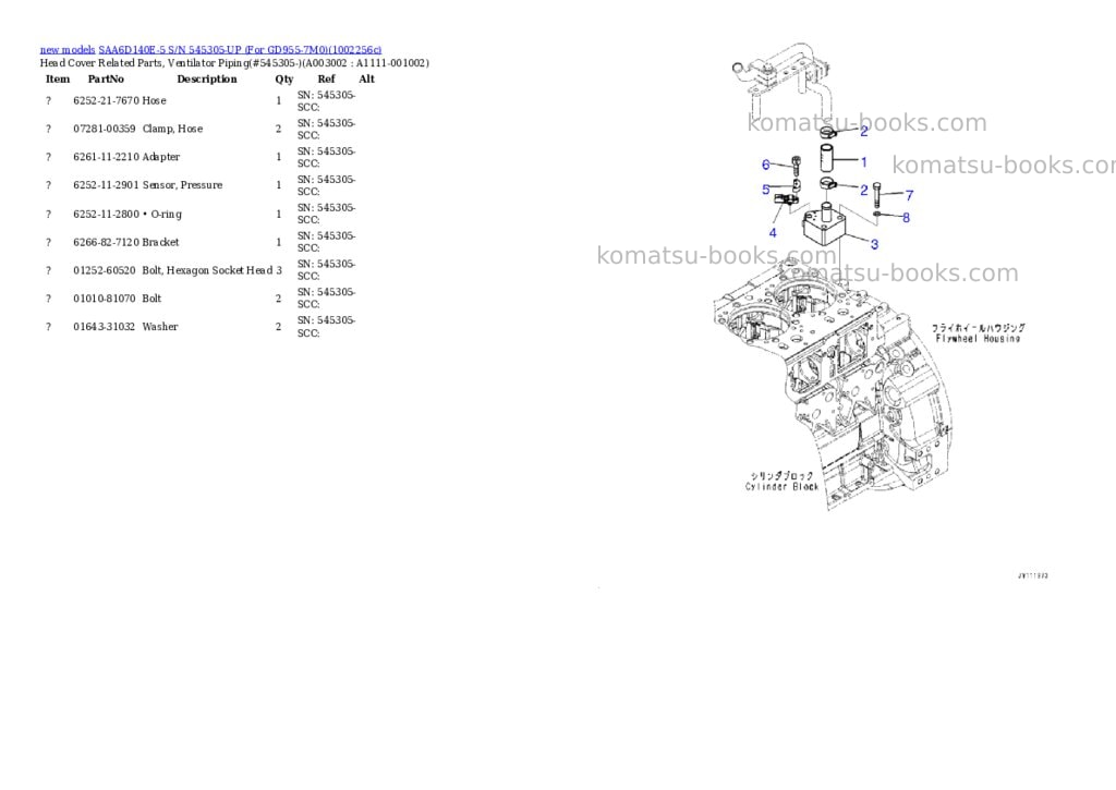 Komatsu SAA6D140E-5 S/N 545305-UP (For GD955-7M0) Parts catalog cover Page 4