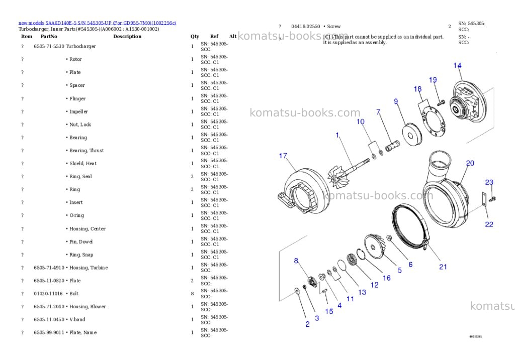 Komatsu SAA6D140E-5 S/N 545305-UP (For GD955-7M0) Parts catalog cover Page 8