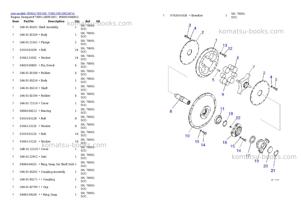 Komatsu GD955-7E0 S/N 71001-UP Parts catalog cover