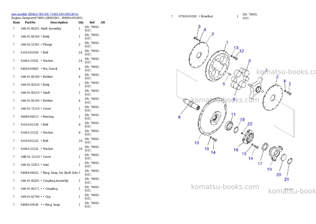 Komatsu GD955-7E0 S/N 71001-UP Parts catalog cover Page 8