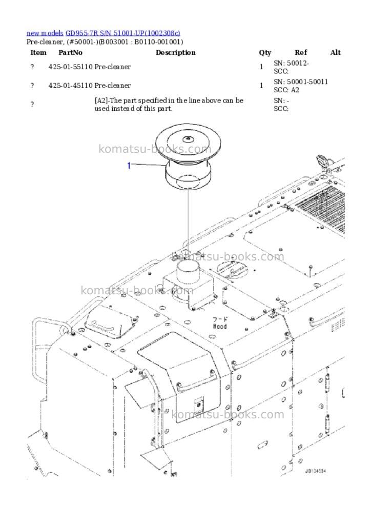 Komatsu GD955-7R S/N 51001-UP Parts catalog cover Page 9