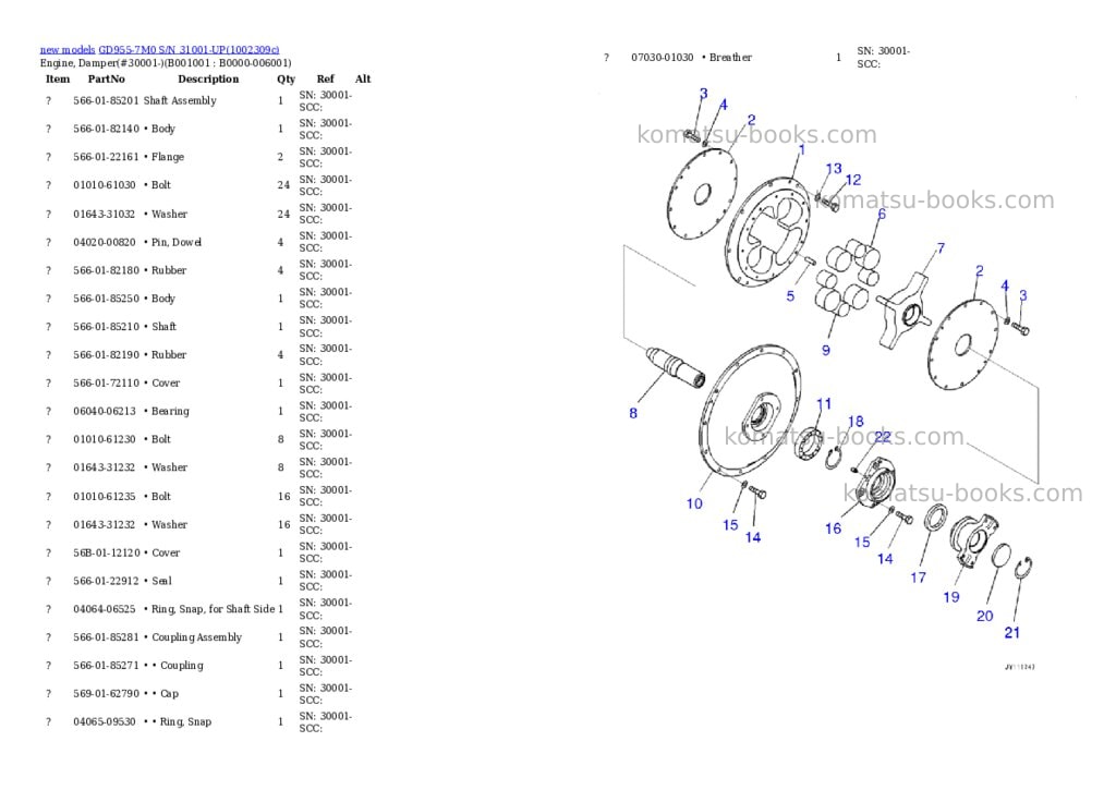 Komatsu GD955-7M0 S/N 31001-UP Parts catalog cover