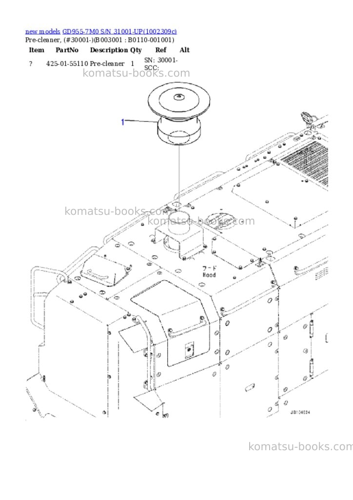 Komatsu GD955-7M0 S/N 31001-UP Parts catalog cover Page 9