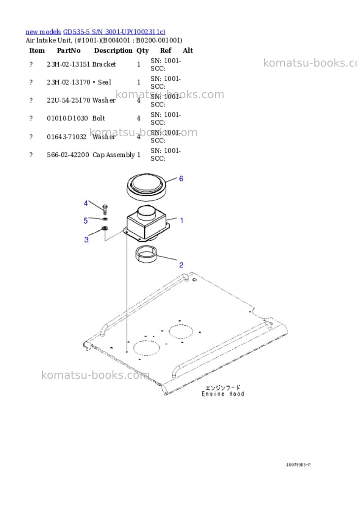 Komatsu GD535-5 S/N 3001-UP Parts catalog cover Page 6 Komatsu GD535-5 S/N 3001-UP Parts catalog cover Page 6