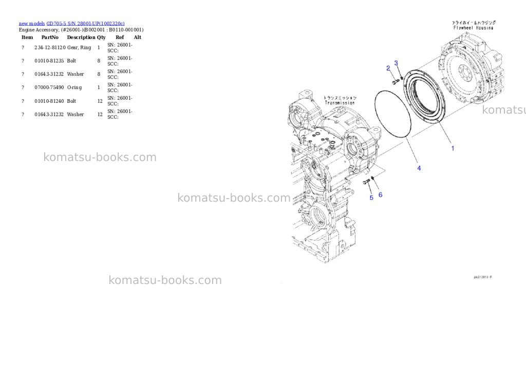 Komatsu GD705-5 S/N 28001-UP Parts catalog cover Page 2 Komatsu GD705-5 S/N 28001-UP Parts catalog cover Page 2