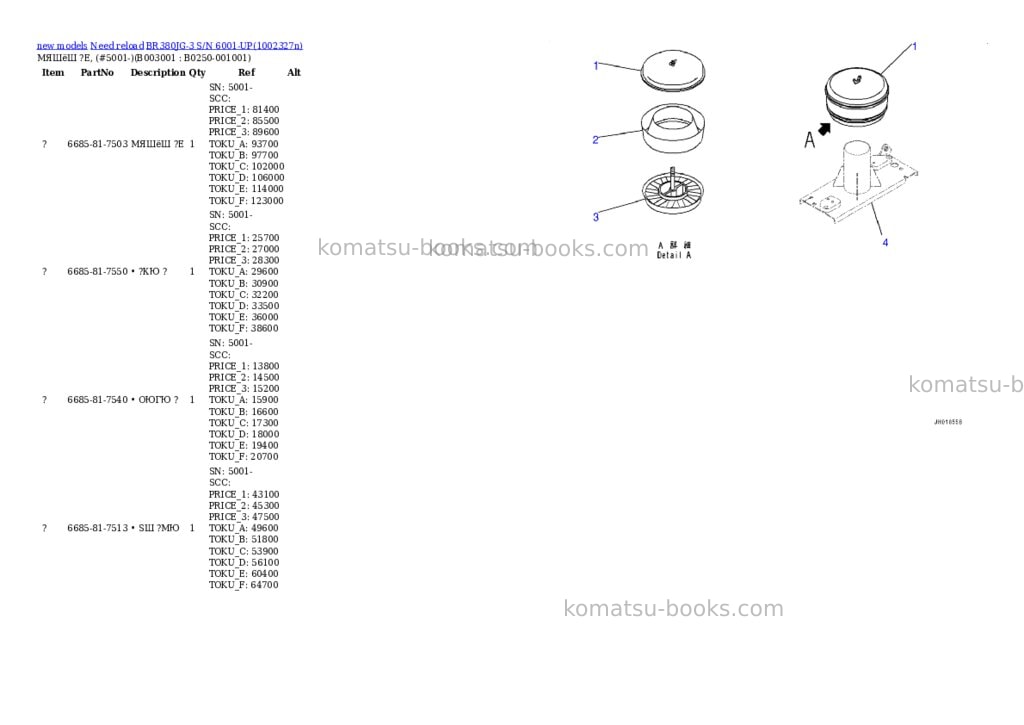 Komatsu BR380JG-3 S/N 6001-UP Parts catalog cover Page 6 Komatsu BR380JG-3 S/N 6001-UP Parts catalog cover Page 6
