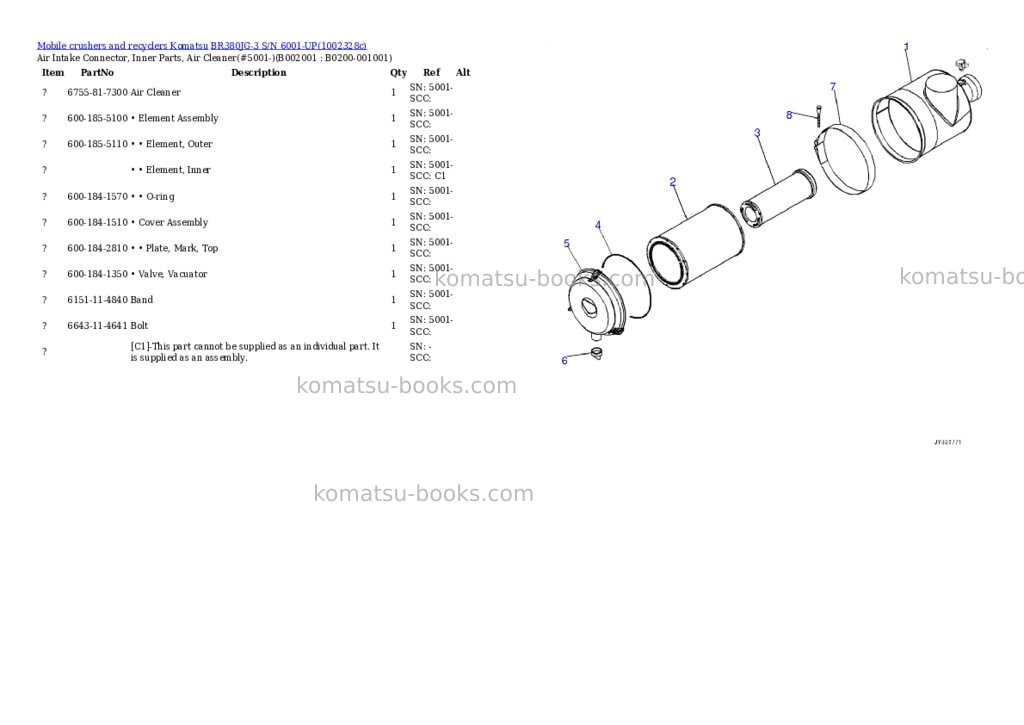 Komatsu BR380JG-3 S/N 6001-UP Parts catalog cover Page 3 Komatsu BR380JG-3 S/N 6001-UP Parts catalog cover Page 3