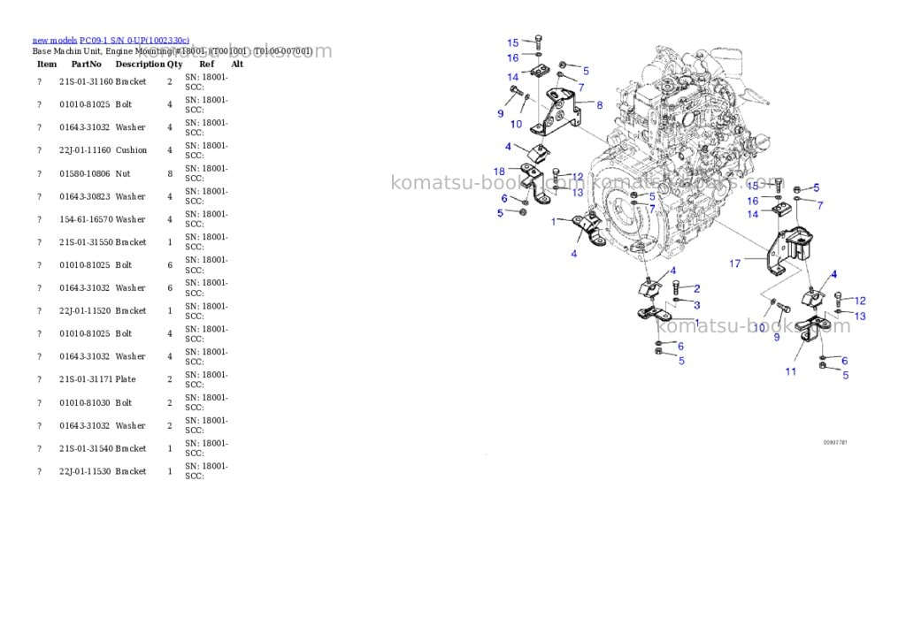 Komatsu PC09-1 S/N 0-UP Parts catalog cover
