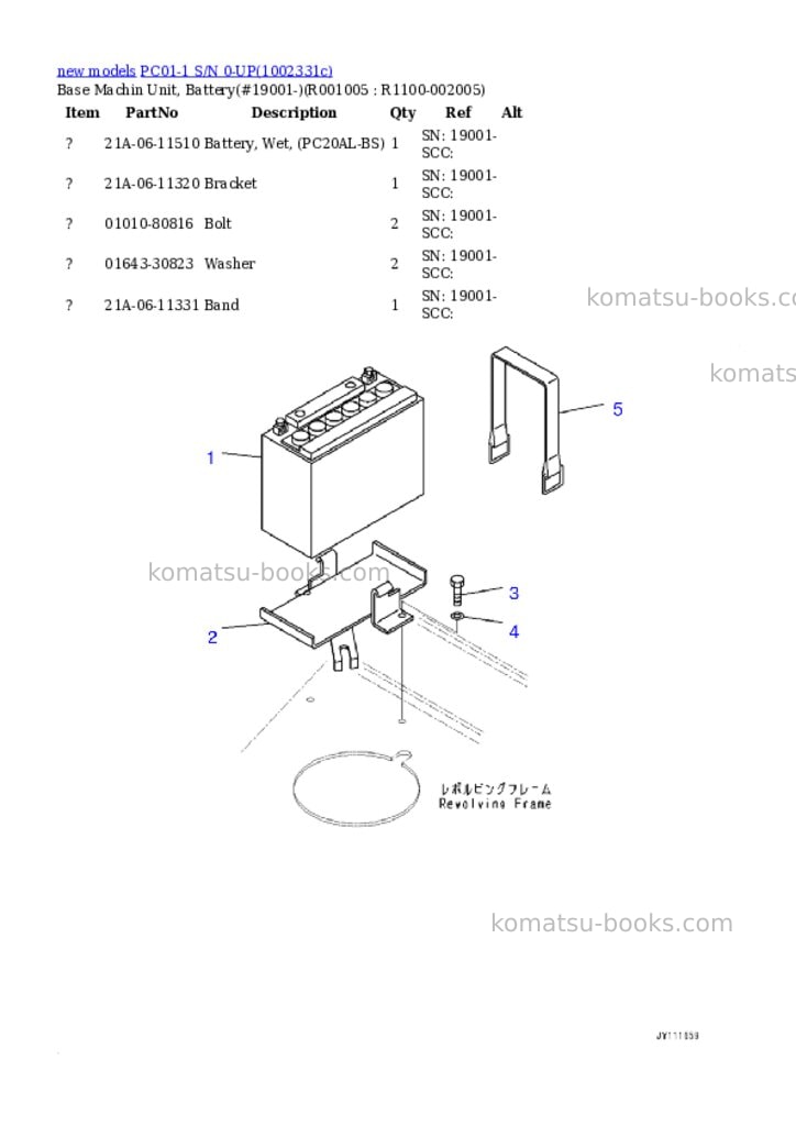 Komatsu PC01-1 S/N 0-UP Parts catalog cover Page 6