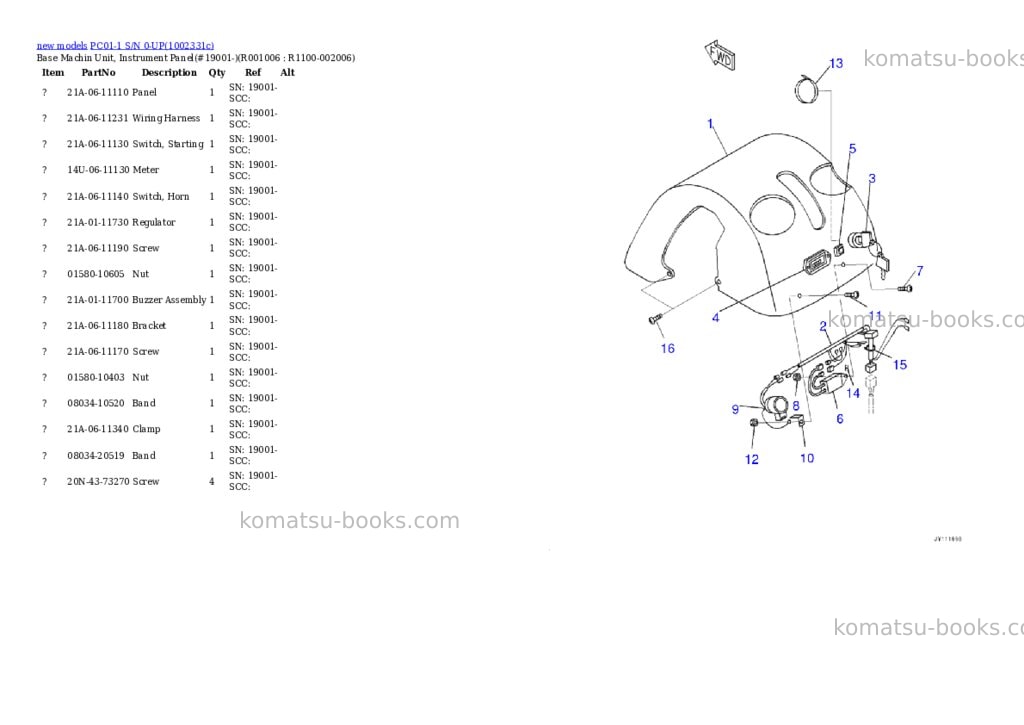 Komatsu PC01-1 S/N 0-UP Parts catalog cover Page 7