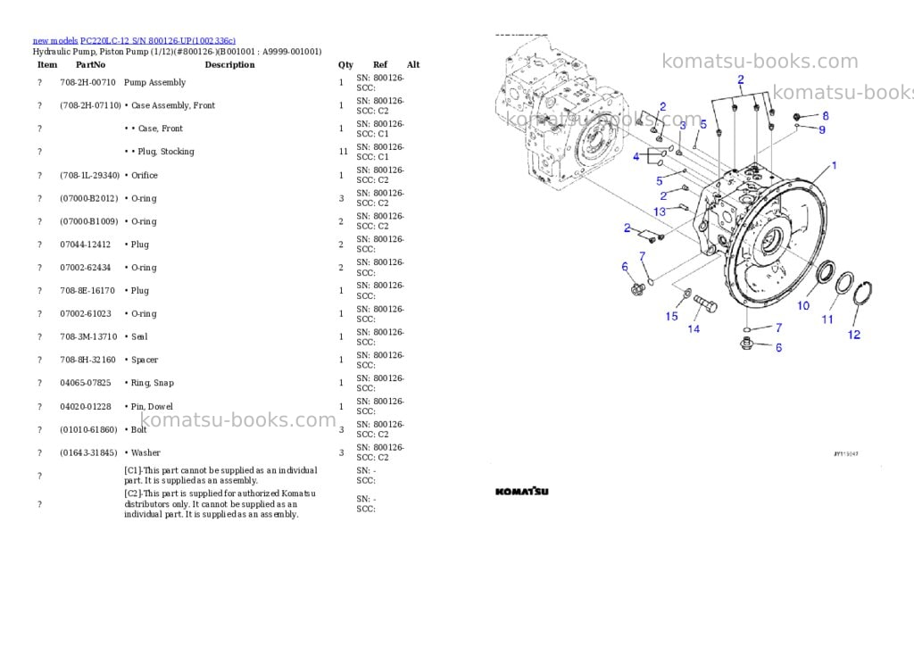 Komatsu PC220LC-12 S/N 800126-UP Parts catalog cover Komatsu PC220LC-12 S/N 800126-UP Parts catalog cover