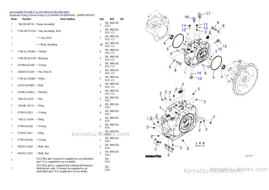 Komatsu PC220LC-12 S/N 800126-UP Parts catalog cover Page 2 Komatsu PC220LC-12 S/N 800126-UP Parts catalog cover Page 2