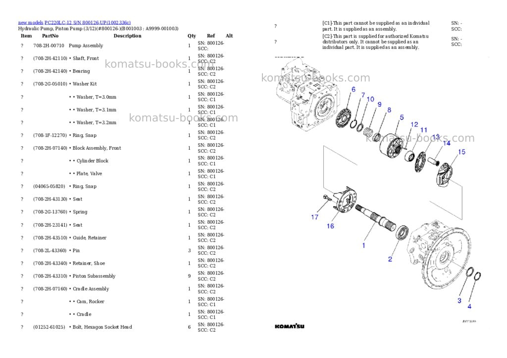 Komatsu PC220LC-12 S/N 800126-UP Parts catalog cover Page 3 Komatsu PC220LC-12 S/N 800126-UP Parts catalog cover Page 3