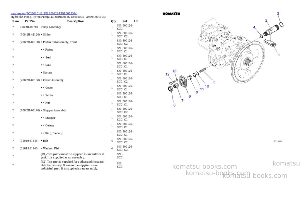 Komatsu PC220LC-12 S/N 800126-UP Parts catalog cover Page 4 Komatsu PC220LC-12 S/N 800126-UP Parts catalog cover Page 4