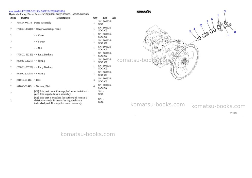 Komatsu PC220LC-12 S/N 800126-UP Parts catalog cover Page 5 Komatsu PC220LC-12 S/N 800126-UP Parts catalog cover Page 5