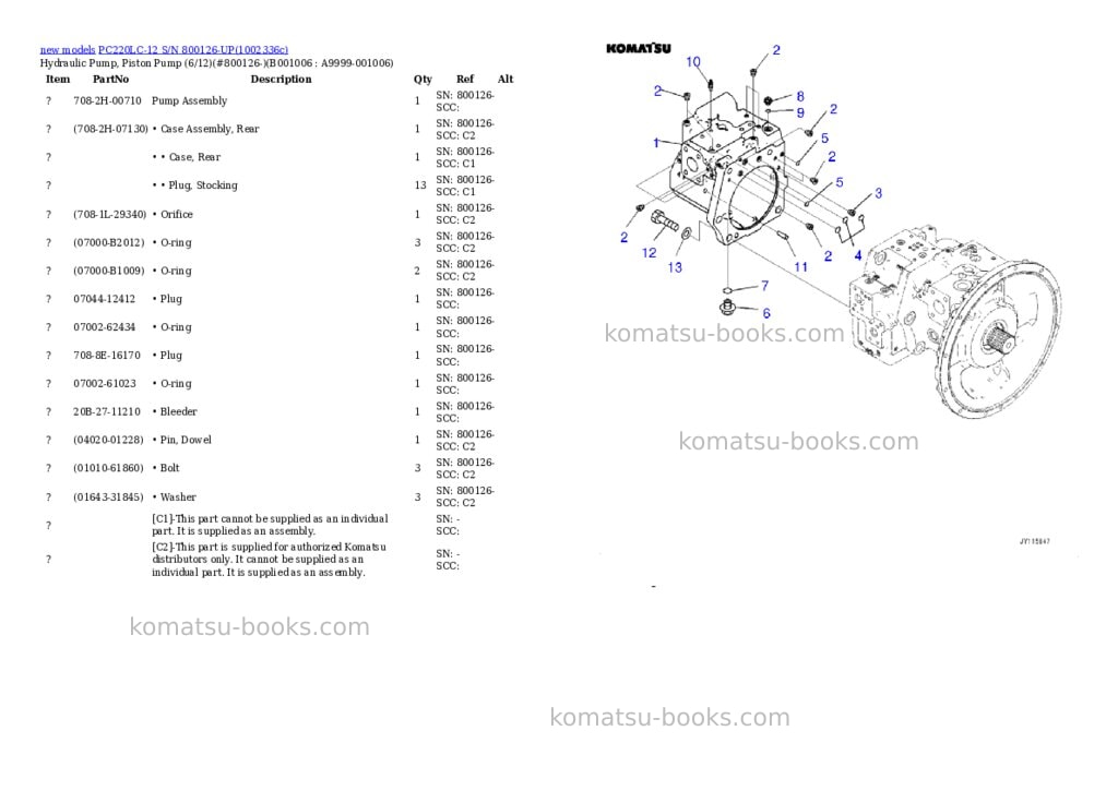 Komatsu PC220LC-12 S/N 800126-UP Parts catalog cover Page 6 Komatsu PC220LC-12 S/N 800126-UP Parts catalog cover Page 6