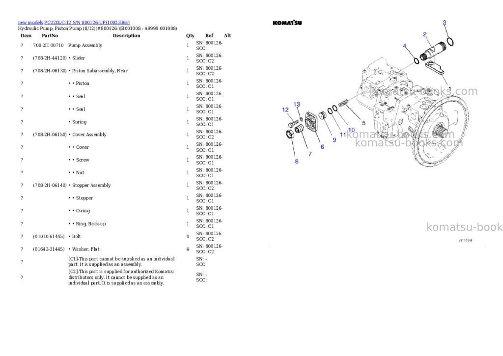 Komatsu PC220LC-12 S/N 800126-UP Parts catalog cover Page 8 Komatsu PC220LC-12 S/N 800126-UP Parts catalog cover Page 8
