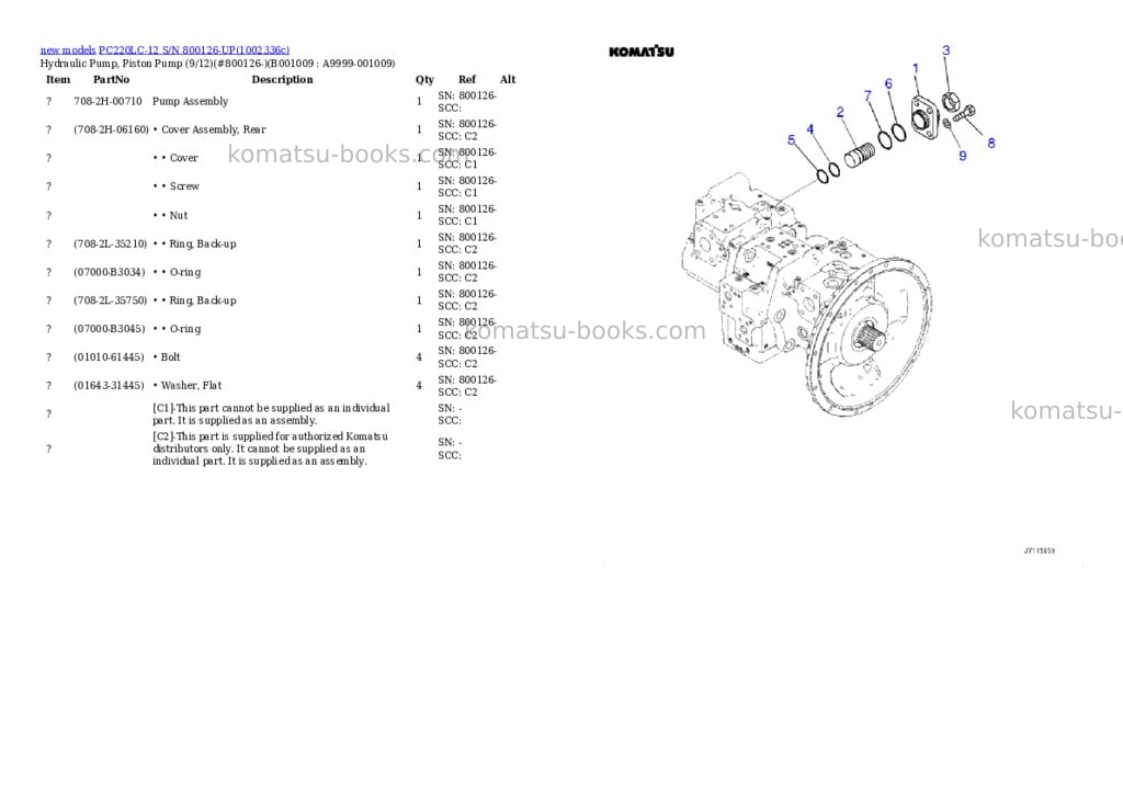 Komatsu PC220LC-12 S/N 800126-UP Parts catalog cover Page 9 Komatsu PC220LC-12 S/N 800126-UP Parts catalog cover Page 9