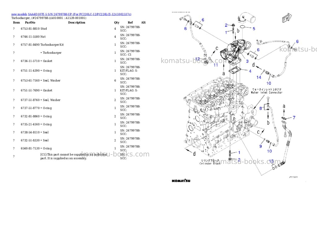 Komatsu SAA4D107E-5 S/N 26799788-UP (For PC220LC-12/PC220LCI-12) Parts catalog cover Page 10 Komatsu SAA4D107E-5 S/N 26799788-UP (For PC220LC-12/PC220LCI-12) Parts catalog cover Page 10